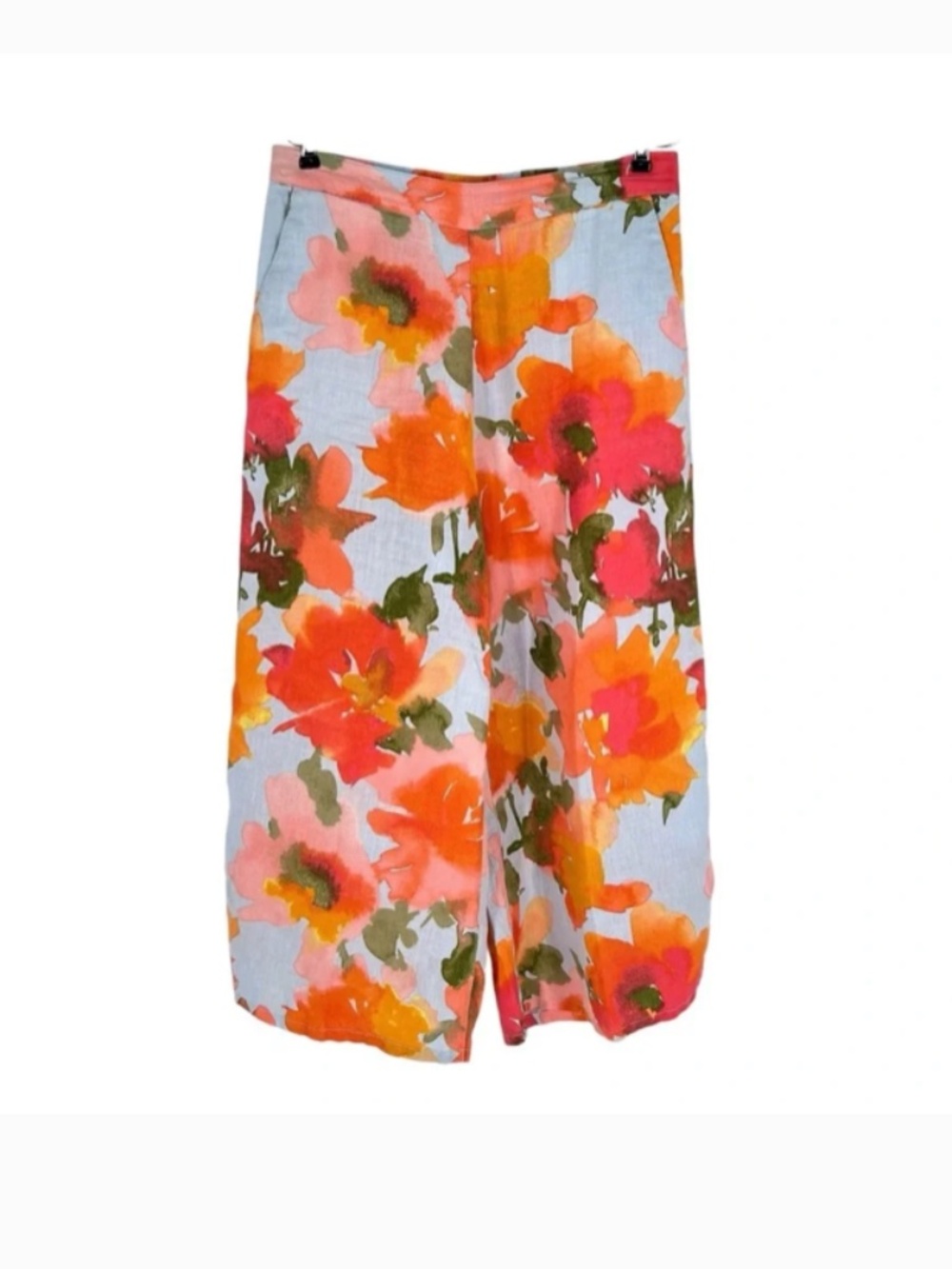 Joie Linen Wide Leg Pants Women's Large Coral Pink Blue Floral Flowy Boho